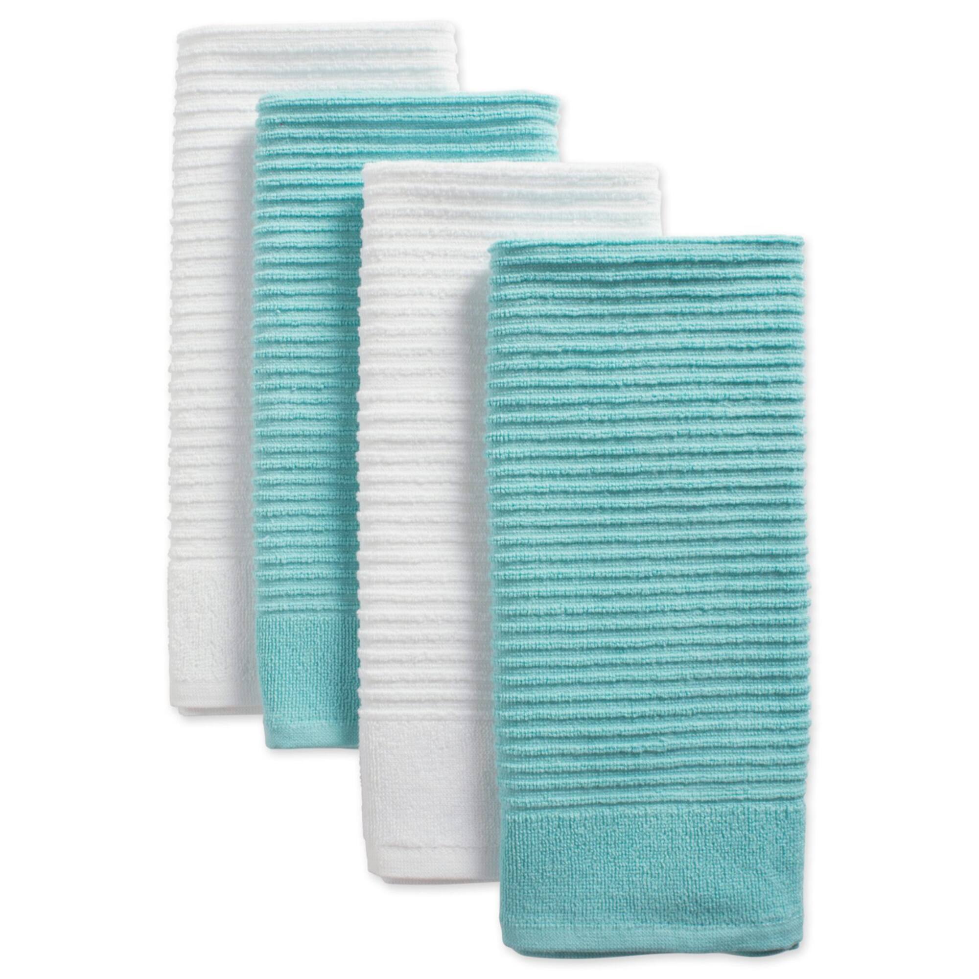DII® Aqua & White Ribbed Terry Dishtowel Set